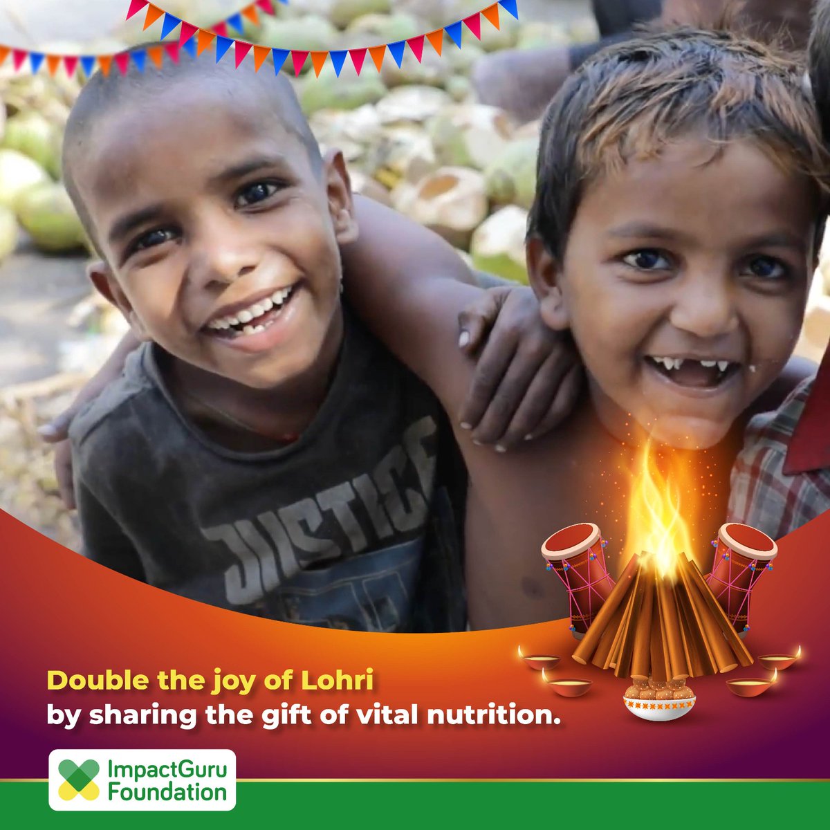 This #Lohri, let's ignite more than just the bonfire. Your support can do much more than bring joy - it can fill hearts and plates with essential nutrition, empowering lives with sustenance and care. Let's unite to make this festival a symbol of nourishment for all in need.