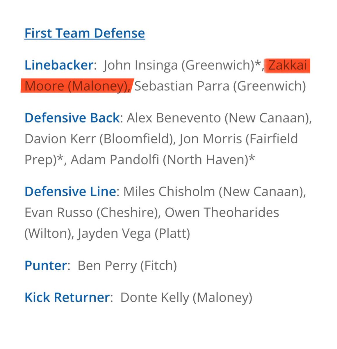 MooreZakkai's tweet photo. Blessed to be named First Team Walter Camp(Defense)!! @WalterCampFF @MaloneySpartans @MHS_SpartanFB @M_Dargan13 @SDargan_246 https://t.co/iuxFDM03ds