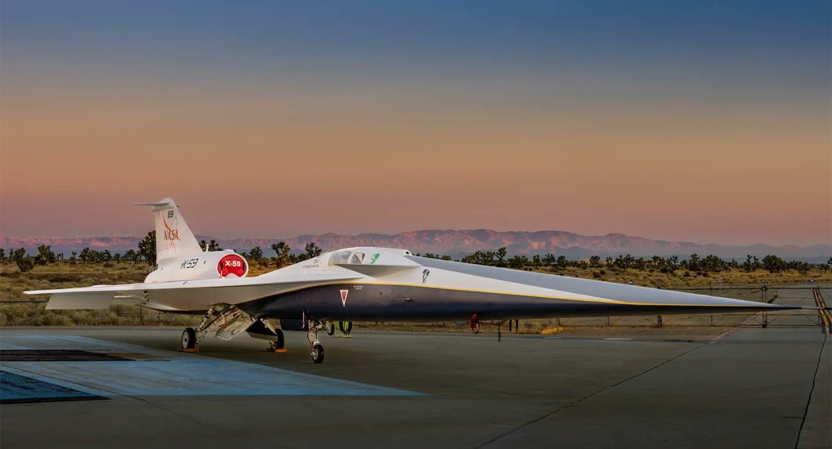airwaysmagazine's tweet photo. On Friday, NASA and Lockheed Martin officially revealed the experimental X-59 quiet supersonic aircraft, which aims to renew the feasibility of commercial planes capable of flying faster than the speed of sound.

https://t.co/NFbllKSn4Q https://t.co/UOVtqGxKOy
