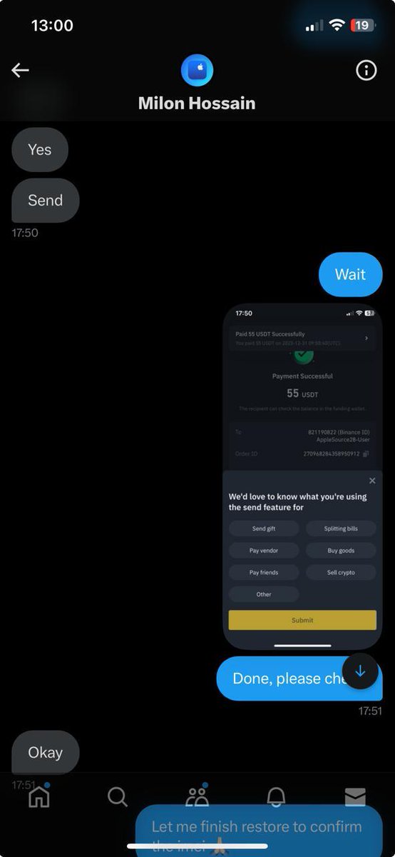 IanNTam's tweet photo. @MilonUnlocker You scammer scammed my friend for $55 and now blocked my friend, and accused my friend a scammer https://t.co/NIWvCYJUx2