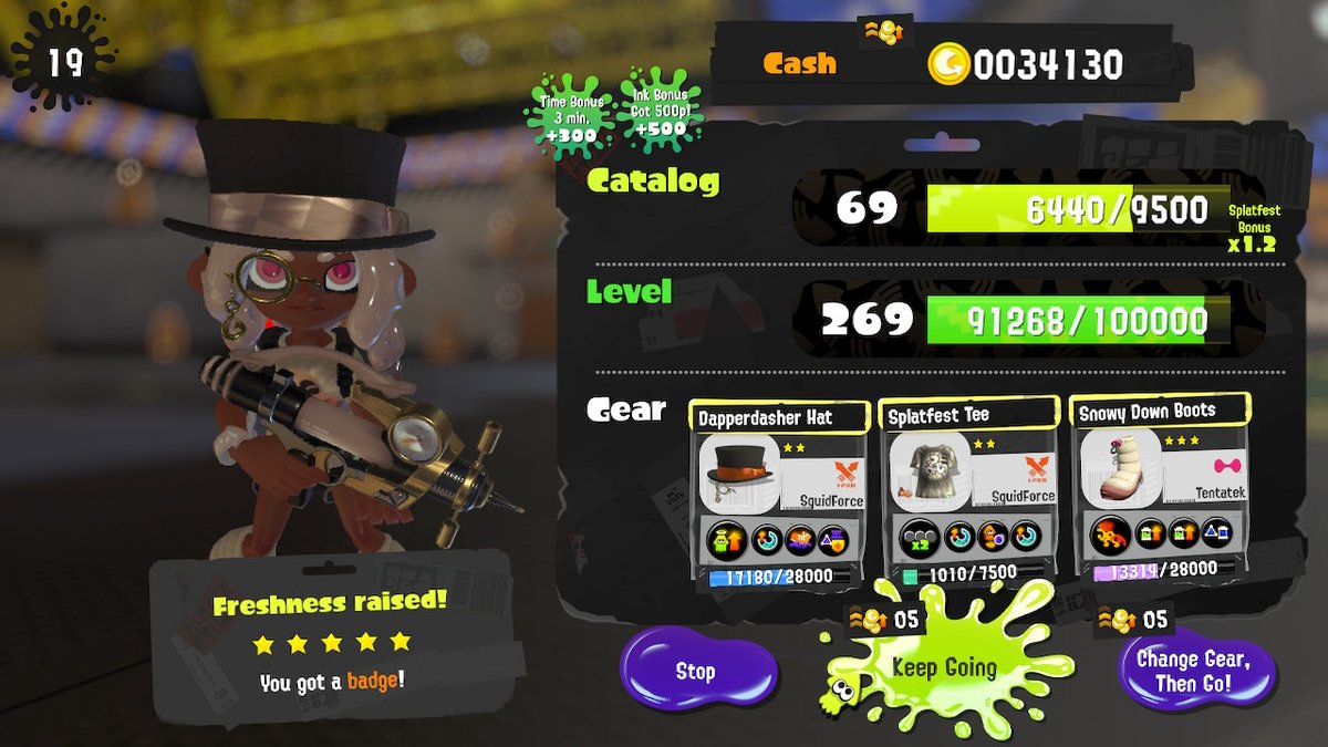 DooBrianna's tweet photo. I'm officially a drizzle season '22 meta player now! 11th weapon five-starred. #splashomatic #Splatoon3 #NintendoSwitch https://t.co/Gcq3dsflfW