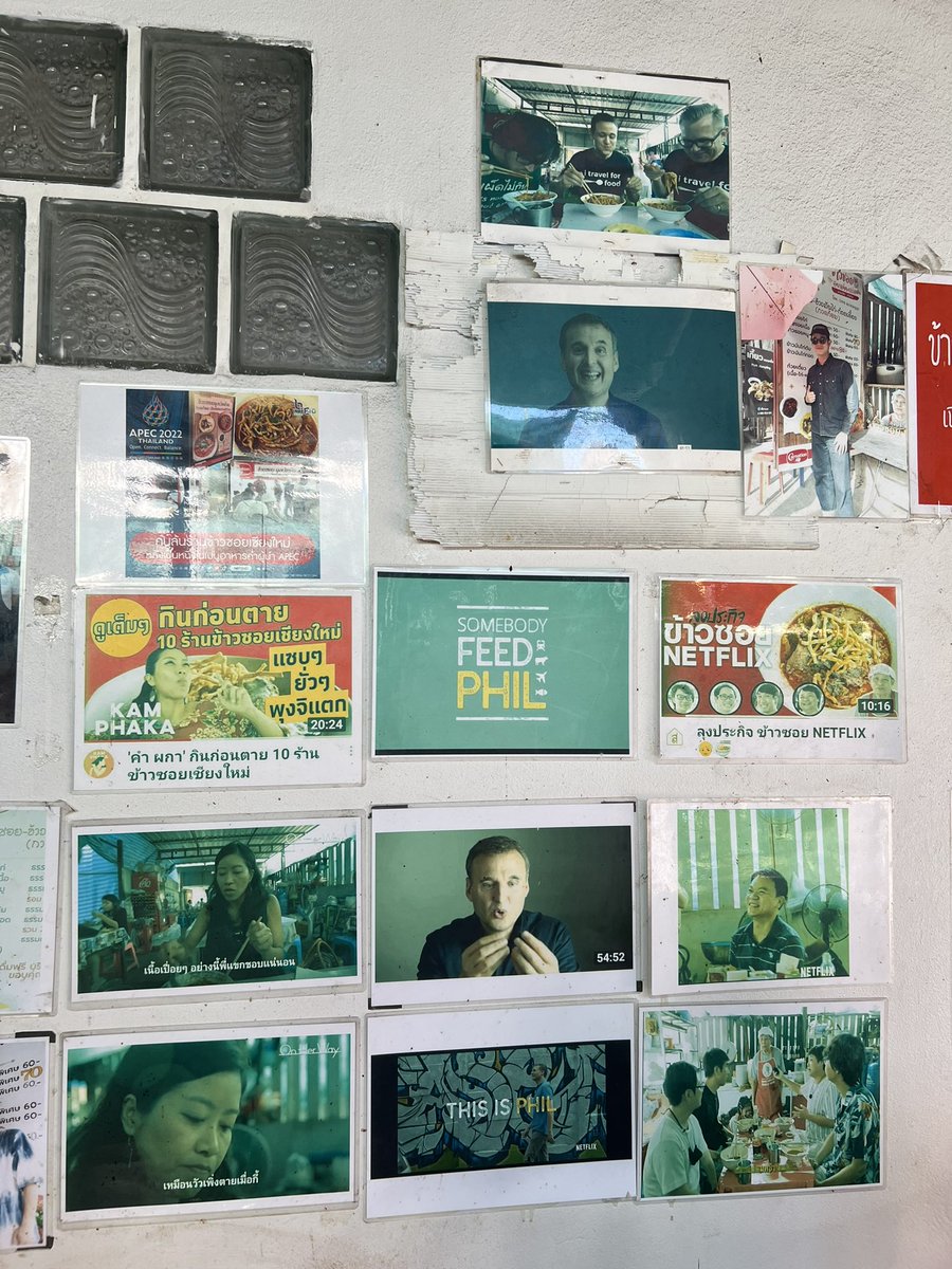 kjorg50's tweet photo. @PhilRosenthal you are famous! On the wall at the Khao Soi shop in Chiang Mai! It was soooo good but so spicy 🥵 https://t.co/zrC7xYH9ii