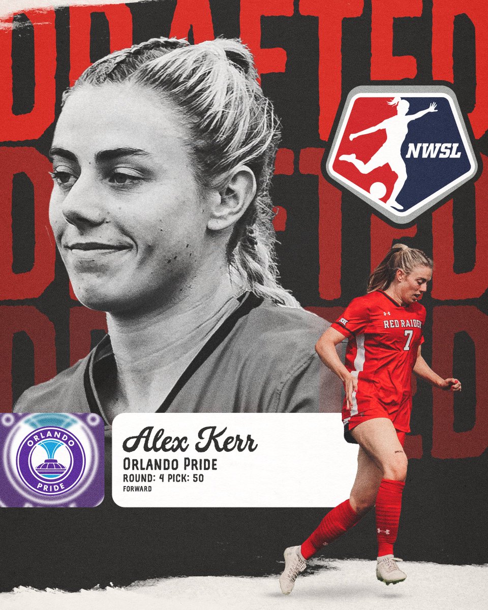 Texas Tech Soccer (@texastechsoccer) on Twitter photo Another Red Raider off the board!
<a href="/AlexandraKerr7/">Alexandra Kerr</a> 🤝 <a href="/ORLPride/">Orlando Pride</a>
Alex Kerr is headed to Orlando after being selected with the 50th pick in the <a href="/NWSL/">National Women’s Soccer League</a> draft! Another Red Raider off the board!
<a href="/AlexandraKerr7/">Alexandra Kerr</a> 🤝 <a href="/ORLPride/">Orlando Pride</a>
Alex Kerr is headed to Orlando after being selected with the 50th pick in the <a href="/NWSL/">National Women’s Soccer League</a> draft!
