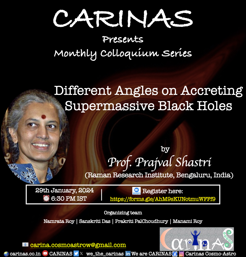 we_the_carinas's tweet photo. After the grand success of the first 2 editions, we are excited to present the 3rd edition of our monthly colloquium series by Prof. @PrajvalShastri! Please register for the talk ( https://t.co/eTTHFX4RPU ) and share it with your colleagues. #WomenInSTEM #womeninastro https://t.co/k8i2sIEZzF