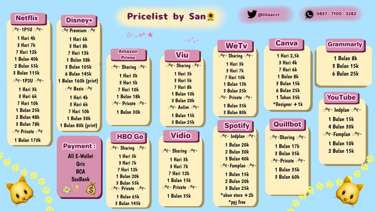 HALLOWW !! aku ready netflix, Disney, Spotify, hbo go, amazon prime, viu, vidio, wetv, YouTube, canva, quillbot dll bisa langsung order di wa aja biar satset langsung aku proses💨
💌 fastresp wa.me/6285771003282
#zonauang #zonajajan #zonaba