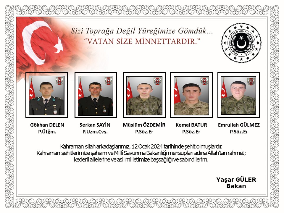 🇹🇷🇹🇷🇹🇷🇹🇷🇹🇷🇹🇷🇹🇷🇹🇷🇹🇷
Pençe-Kilit Harekâtı bölgesinde şehit olan kahraman askerlerimize Allah'tan rahmet mekanları cennet olsun ailelerine yakınlarına sabırlar versin inşallah🤲🤲

Yaralı askerlerimize rabbim ismi hürmetine şifa versin inşallah🤲🤲

Aziz milletimizin başı sağ olsun.
