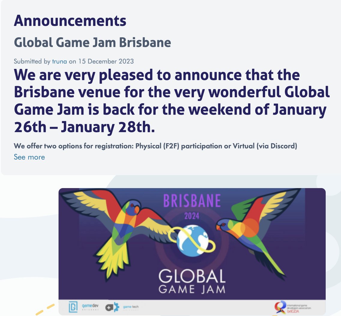 An updated #gamedev #screenshotsaturday from #Brisbane to remind everyone that the site is *air-conditioned* 😂 and registration is now open via Eventbrite. More info globalgamejam.org/jam-sites/2024… Pass it on! <a href="/QLDGames/">QLD Games</a> <a href="/zedgamesau/">Zed Games</a> <a href="/QueenslandGames/">Queensland Games Festival</a> <a href="/48hrgamecomp/">48hrgamecomp</a>