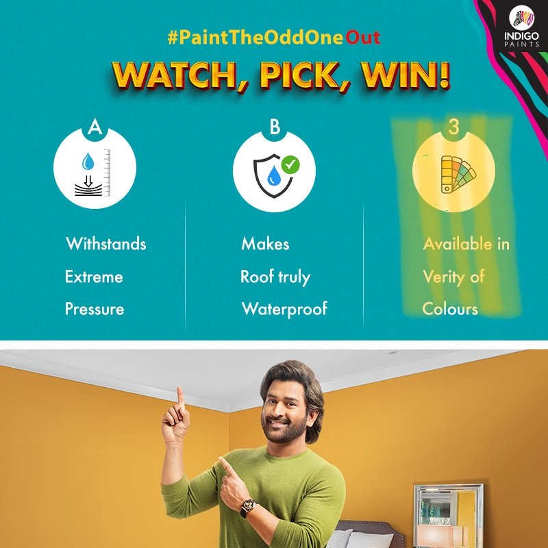 @indigopaints @indigopaints Answer - Available in Verity of Colours #PaintTheOddOneOut #IndigoPaints #TheCompletePaint #WinWithIndigoPaints #BeSuprised 
Friends participate here -
@RKjain22 
@gouravsingh_007 
@kartiksaysnow