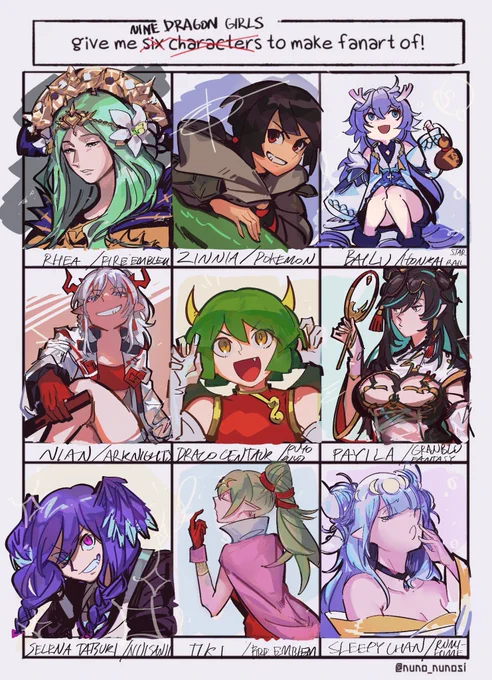 gonna leave these as doodles so it doesn't take 5 years to finish lol also sorry i didn't get to everyone i tried to be fair and do one from each genre and changed it 9. happy year of dragon girl 🐉 