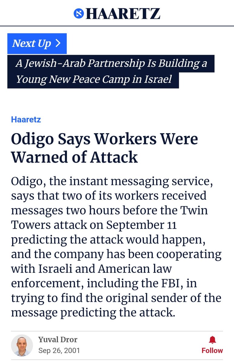 Or how about how Mossad sent out warnings, two hours before the planes were even hijacked, via the messaging app 'Odigo' that was used by Israeli nationals?