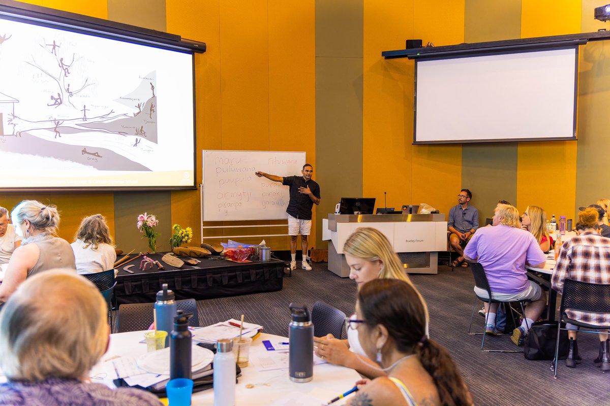 DomBarry12's tweet photo. First time leading a number of sessions at the Pitjantjatjara Yankunytjatjara language and culture course at @UniversitySA. Right now is the period of the International Decade of Indigenous Languages (2022-2032). Every day counts. By us, for us. Wiṟunya. https://t.co/UBkhySairb