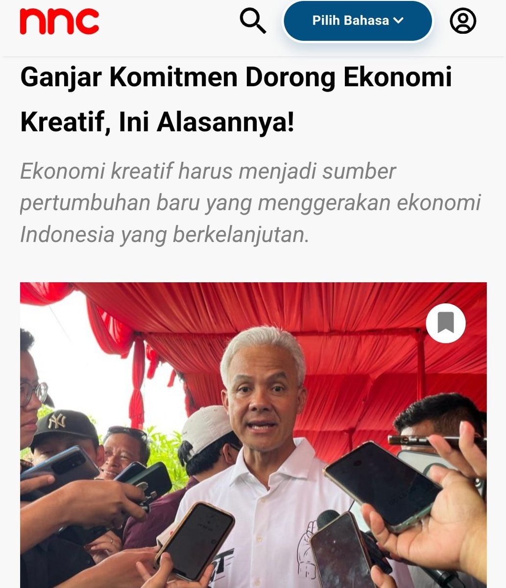 Pak Ganjar Pranowo menegaskan bahwa ekonomi kreatif harus menjadi sumber pertumbuhan baru yang menggerakan ekonomi Indonesia yang berkelanjutan.

Cc.
<a href="/ganjarpranowo/">Ganjar Pranowo</a> 

#DeepTalkGanjar 
Ngobrol Bar3ng Ganjar