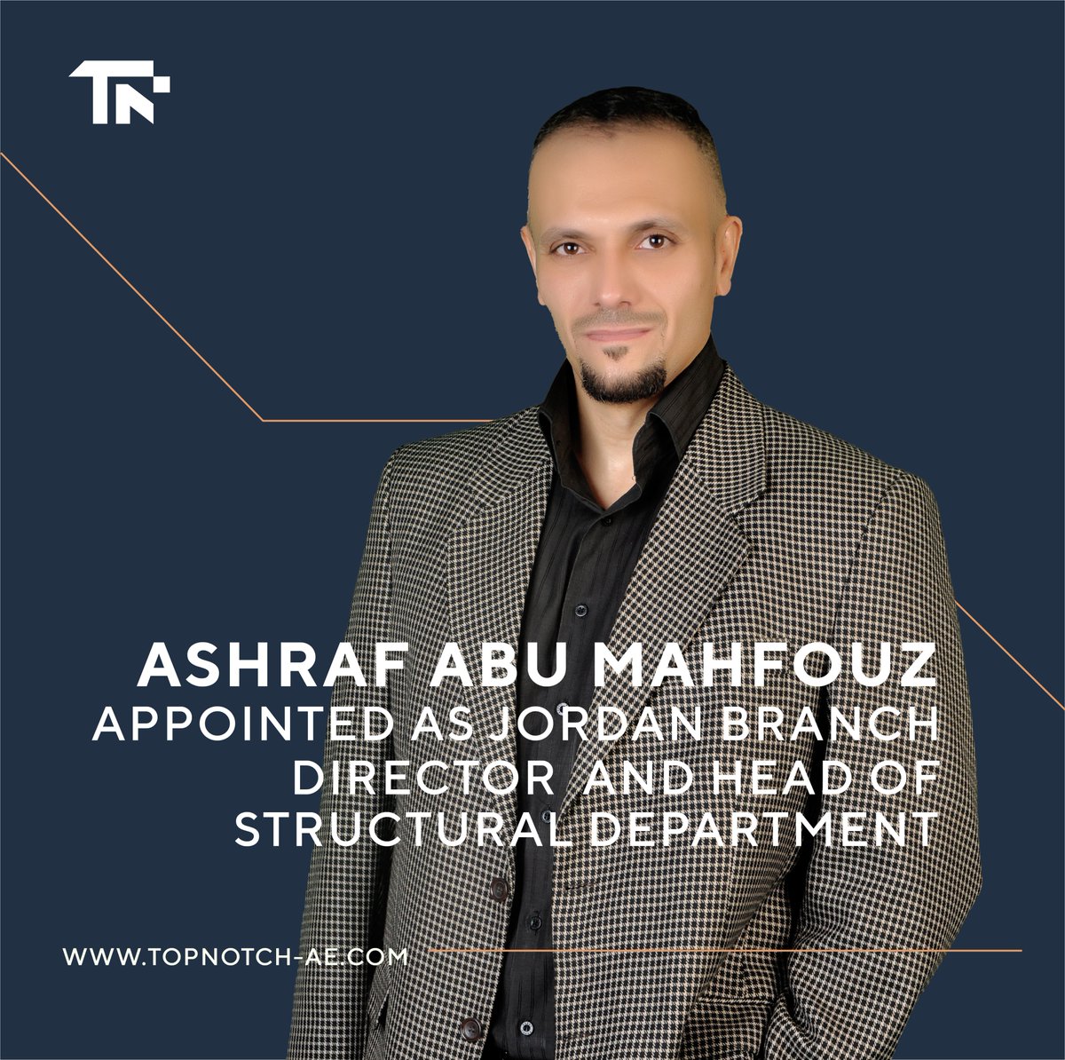 TopNotch_Eng's tweet photo. We are excited to announce the appointment of Ashraf Zayed Abu Mahfouz as the Director of our Jordan branch and the Head of the #Structural Department. Ashraf brings a wealth of experience, having successfully contributed to numerous #projects in #Jordan and wider #MiddleEast. https://t.co/ejwfcDP1PM