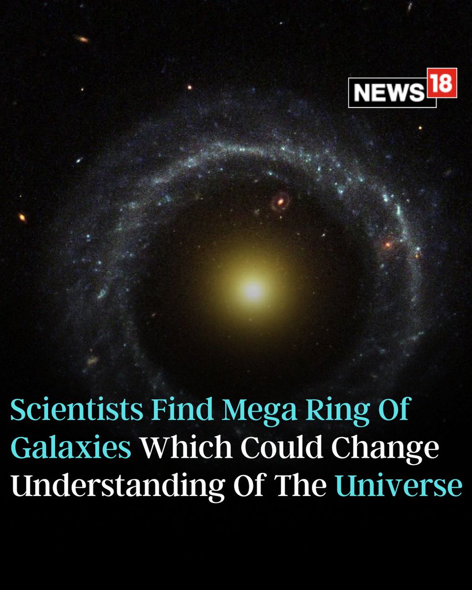 news18dotcom's tweet photo. Scientists at the UK’s University of Central Lancashire discovered a huge, ring-shaped structure in space that is 1.3 billion light years in diameter
Full story: https://t.co/d47p2vGr76
#science #space #galaxy #sciencenews #universe #bigring #news https://t.co/pVPA5g2V7s