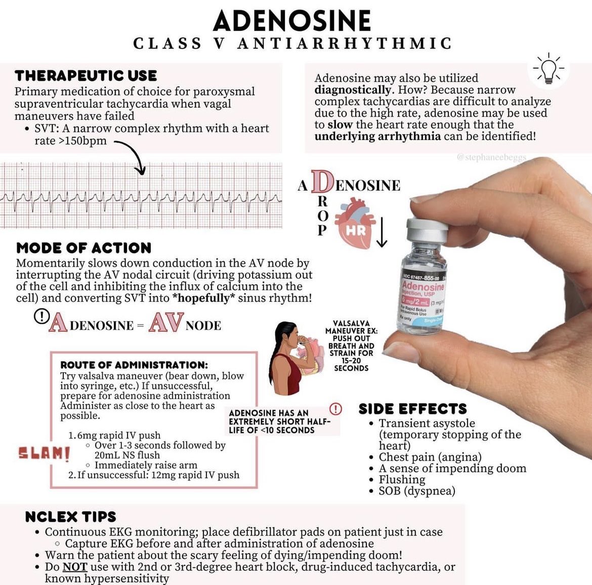OGdukeneurosurg's tweet image. Adenosine is a important arrythmia med to know from Stephanee Beggs