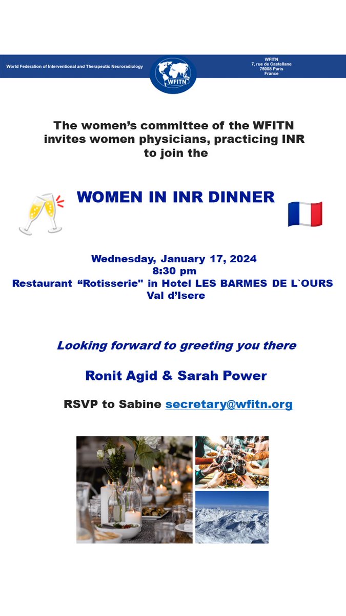 drsarahpower's tweet photo. Looking forward to greeting other women working in INR in Val d'Isere at WFITN women in INR dinner and networking event https://t.co/dkE78j6UOR