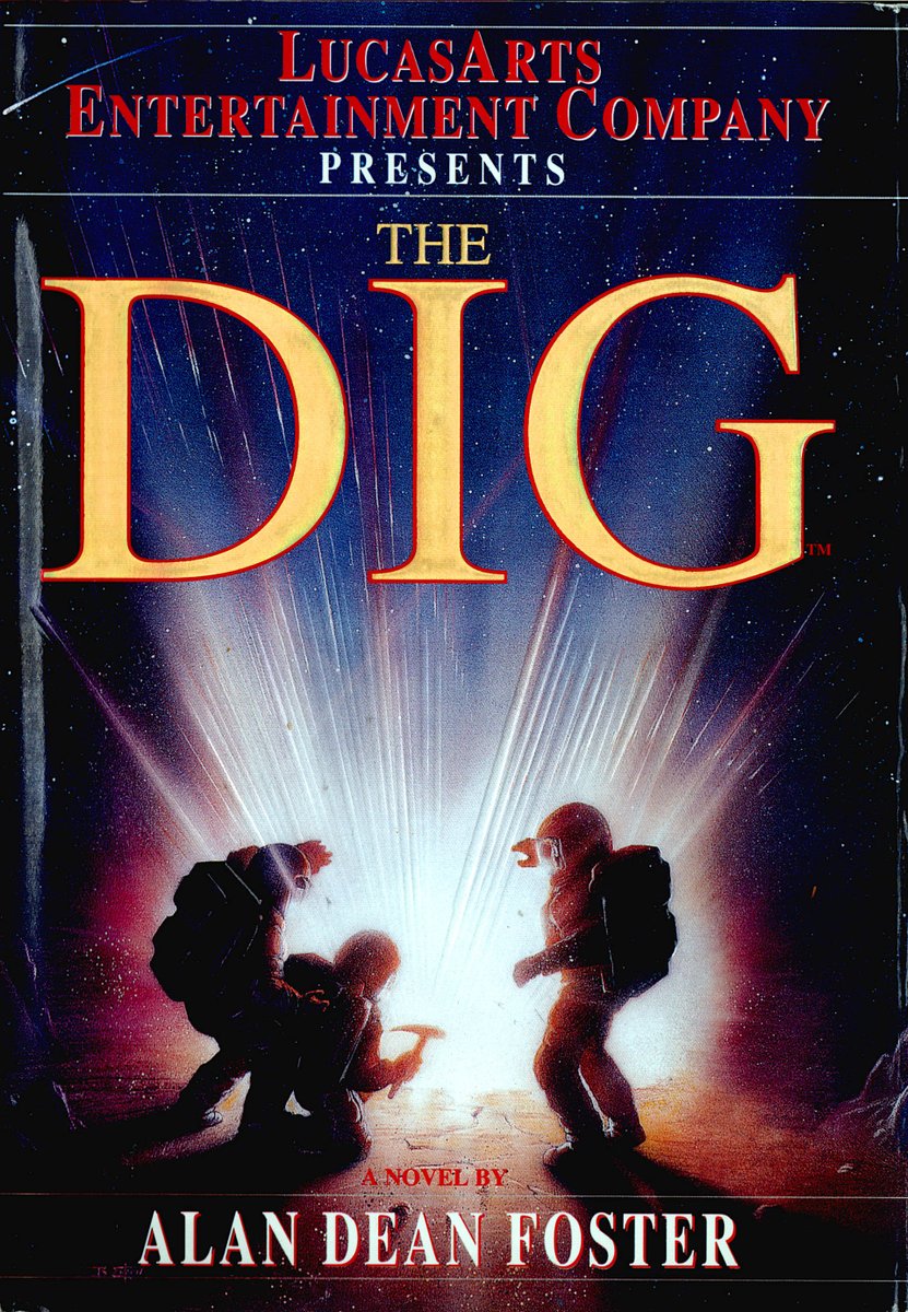 mavmaramis's tweet photo. Alan Dean Foster, The Dig, Warner Books, 1996. Cover: Bill Eaken. Novelization of a computer game the story for which was written by Sean Clark. #BookCover #AlanDeanFoster #SeanClark #BillEaken #Warner #dig #excavation @thatsgoodweb @afrocosmist @retroscifiart @doberes https://t.co/akMXFgWMgS