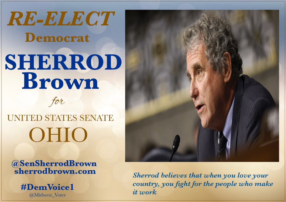 @SherrodBrown has consistently worked to raise wages and lower healthcare Throughout his career he has battled against broken tax and trade policies that put corporate profits ahead of workers and families  #DemVoice1   #ONEV1 #BLUEDOT  #LiveBlue #ResistanceBlue