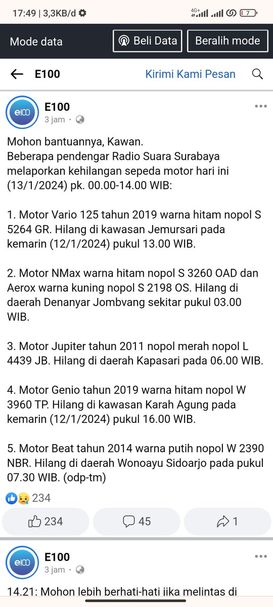 adytiatric's tweet photo. surabaya dan sekitarnya darurat curanmor nih dalam 2 hari hampir 10 kasus, mohon untuk pihak yang berwajib segera menindak lanjuti jaringannya #curanmor #Yemen @PolrestabesSby @poldajatimPJR  @DivHumas_Polri @yanmas_reskrim @e100ss @HumasPoldaJatim https://t.co/pQkv8co4XE