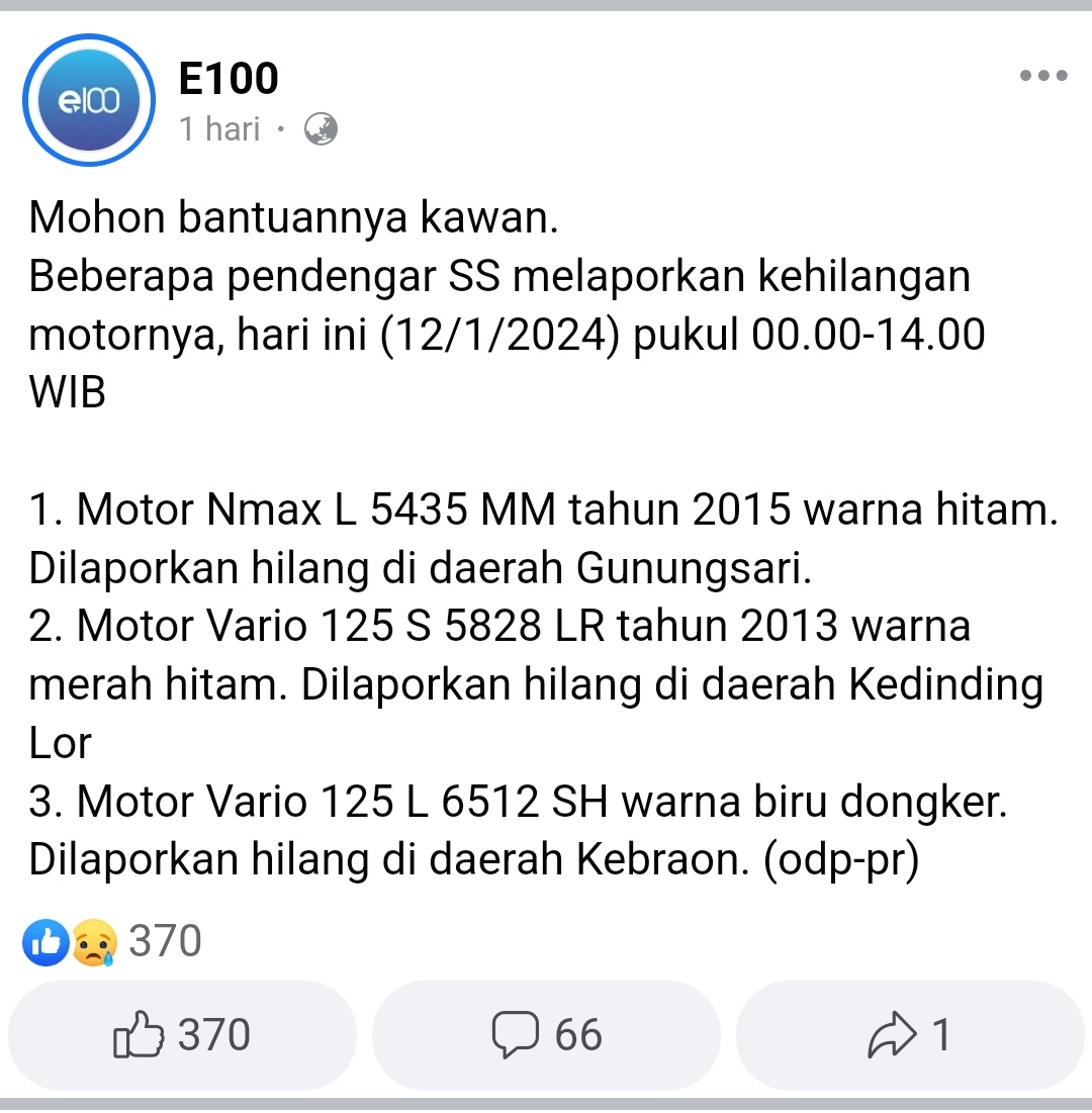 adytiatric's tweet photo. surabaya dan sekitarnya darurat curanmor nih dalam 2 hari hampir 10 kasus, mohon untuk pihak yang berwajib segera menindak lanjuti jaringannya #curanmor #Yemen @PolrestabesSby @poldajatimPJR  @DivHumas_Polri @yanmas_reskrim @e100ss @HumasPoldaJatim https://t.co/pQkv8co4XE