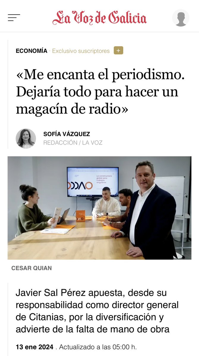 Gracias a <a href="/lavozdegalicia/">La Voz de Galicia</a> por su entrevista de hoy..  Conocer un poco más CITANIAS y un homenaje a la construcción, a la radio, Coruña y Galicia.

#CITANIAS 

lavozdegalicia.es/noticia/econom…