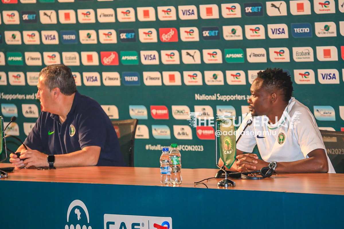 adelasejamiu's tweet photo. 🚨PRESS CONFERENCE

@Ahmedmusa718 The pressure is expected.  We will do our talking on the pitch and give our best to make the country proud.

We will take the positive and  negative from social media to be a better team.

#AFCONwithSuperjay 
#AFCON2023 https://t.co/1GUUn6QgC1