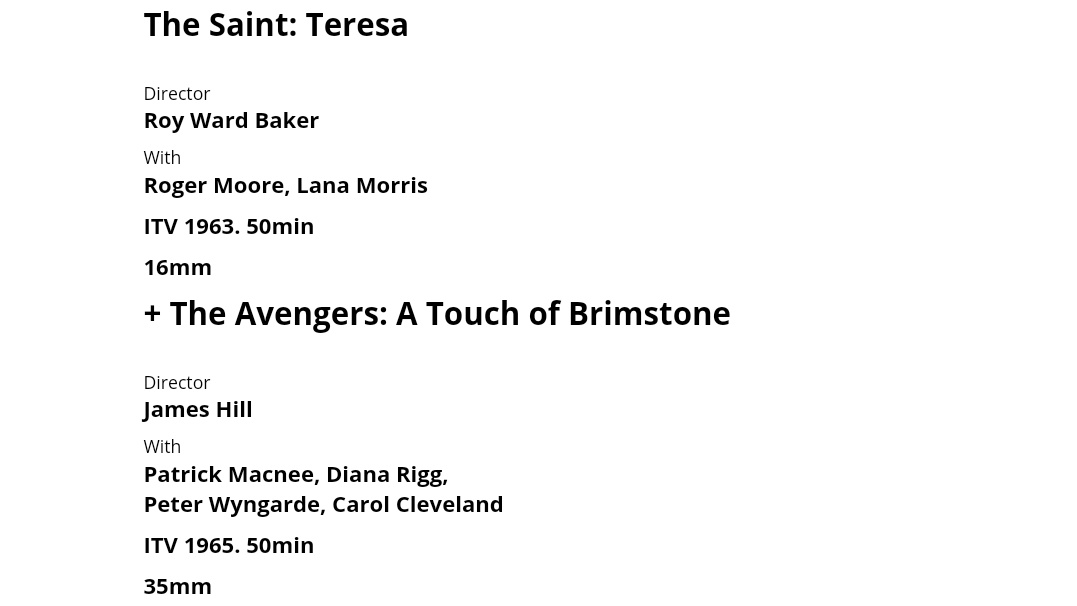 This month marks 62 Years of #TheAvengers!

Today at London's BFI Southbank, fans are in for a treat with a special 35mm screening of infamous episode, A Touch of Brimstone in a double bill with Roger Moore's #TheSaint!

Tickets are still available!
 🎟  whatson.bfi.org.uk/Online/default…