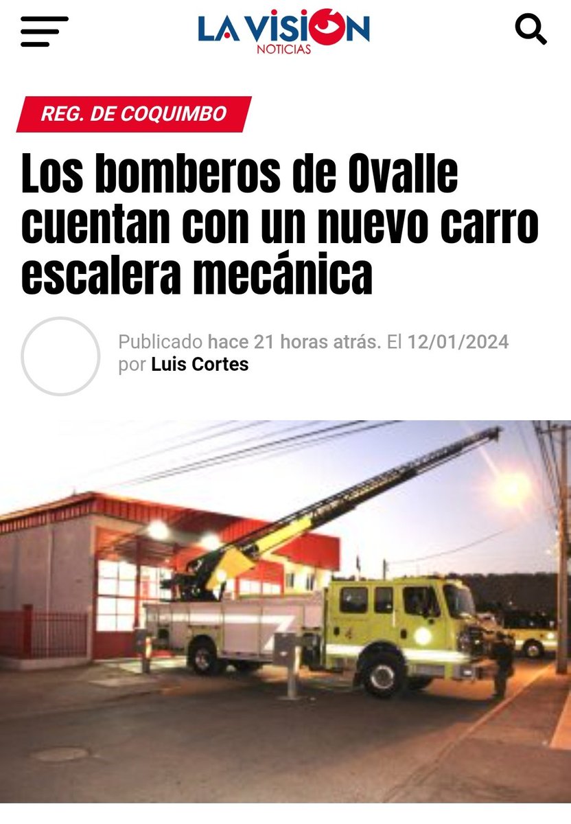 𝗣𝗥𝗘𝗡𝗦𝗔 | Los #Bomberos de #Ovalle cuentan con un nuevo carro escalera mecánica.

Más información lavision.cl/los-bomberos-d…