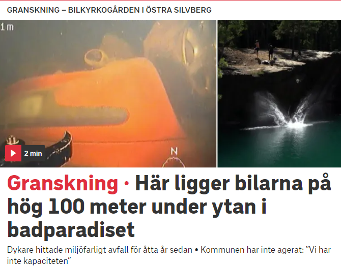 LottaOP's tweet photo. Nån som har badat i det turkosa vattnet i Östra Silvberg i Dalarna? 
Jag kunde inte släppa tanken på att det döljer sig en bilkyrkogård under ytan på det tillsynes idylliska badparadiset, och att inget görs. Så jag jag gjorde en granskning.  https://t.co/Ru9JLkVnHk https://t.co/XmeKHA9eUv