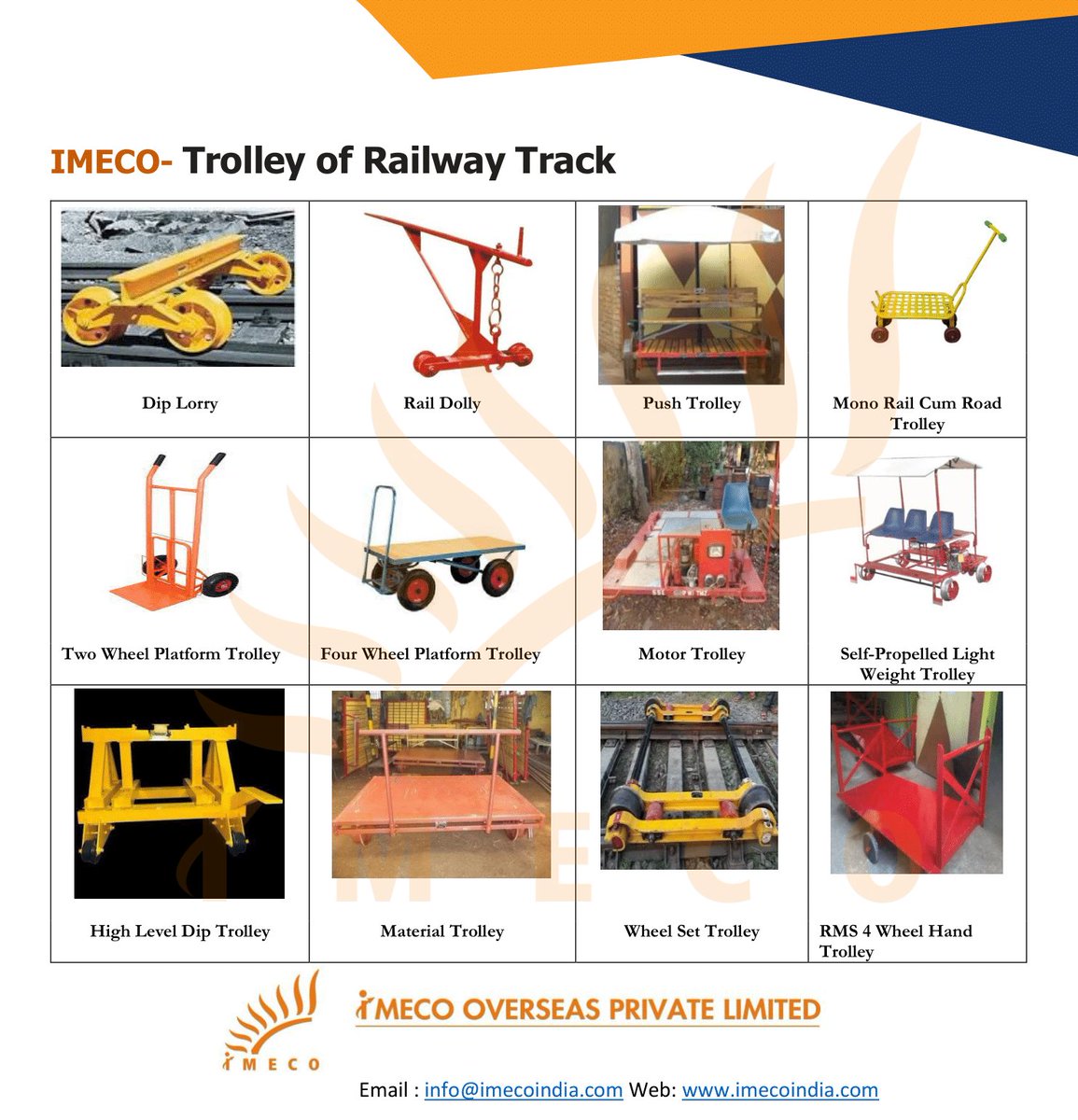 ImecoIndia's tweet photo. IMECOprovides “Turn key Solution” for Railway Track materials and services. Apart from Railway Track Materials, we also offer Trolleys, P-way Tools, Small Track Machine, Railway Bridge Material, Wagon Material, Wooden Scotch Block, etc.

#railtrack #turnkeysolution #spareparts https://t.co/nAj4FiqvS3
