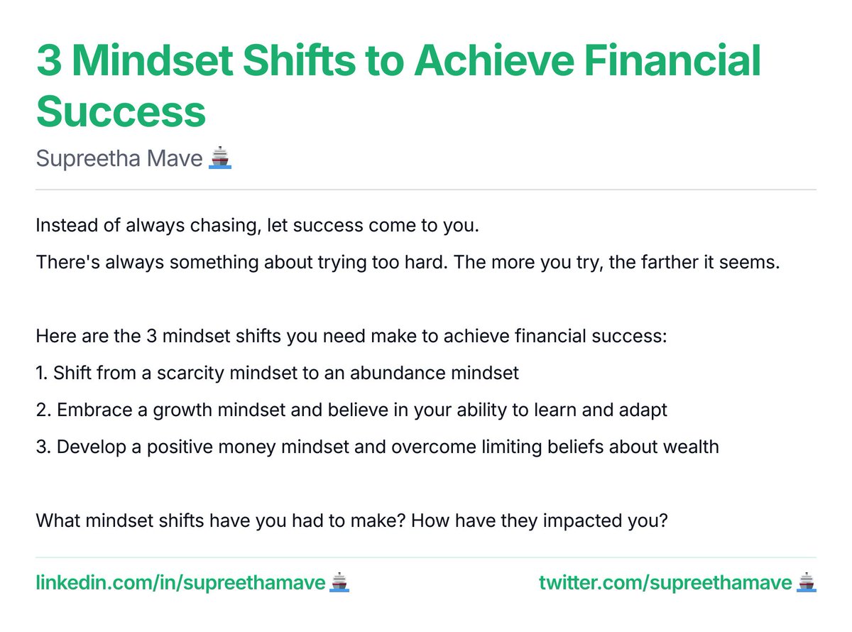 SupreethaMave's tweet photo. Mindset is more important when you want success. Day 7 @ship30for30 https://t.co/13YHSFdyQN