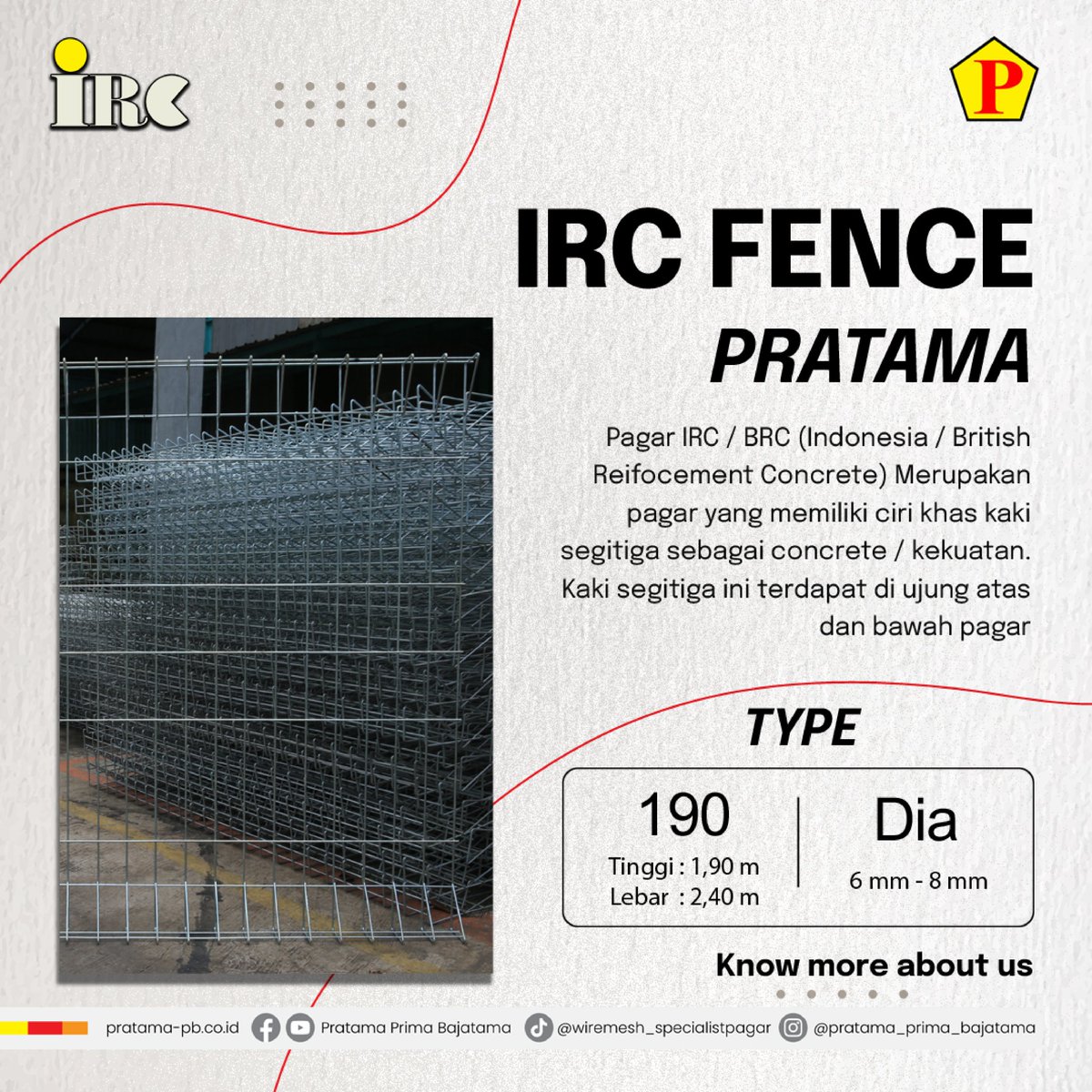PBajatama's tweet image. Sebagai &quot;Leader price of Brc/IRC Fence in Indonesia&quot; Kami melayani produksi pagar dalam jumlah yang besar. Desain pagar yang minimalis ini memiliki harga yang lebih terjangkau, sehingga dapat menghemat cost pada wilayah yang luas. ✨💡

#pagarbrc #irc #konstruksi #material #cost