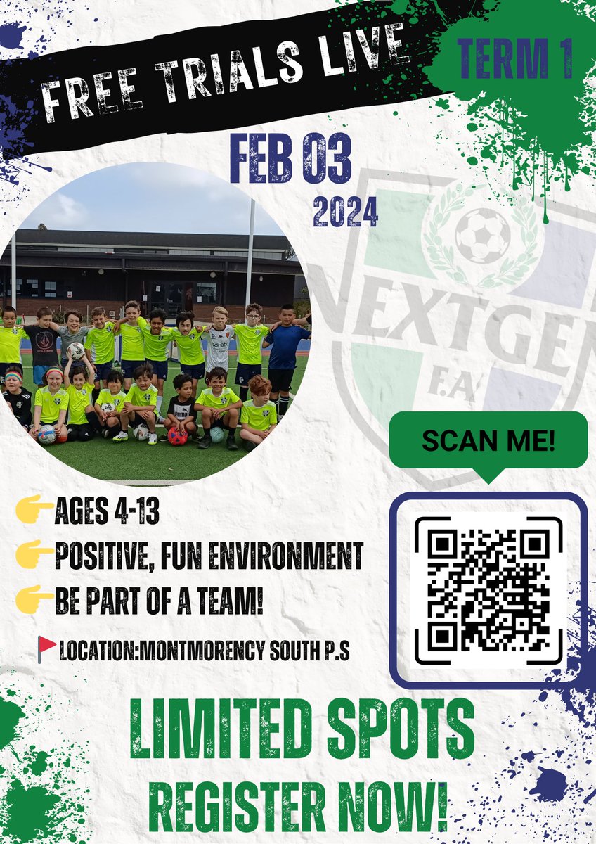 academy_nextgen's tweet photo. 🟢🔵TERM 1 2024 REGISTRATIONS ARE OPEN!🟢🔵

👉Book In Your Free Trial Now
👉Limited Spots 
⭐Get In Quick!!⭐

💚Don't Miss Out &amp; Be Part Of Our Nextgen Football Family💙

#socceracademy #kidssports #soccerskills #nextgen https://t.co/MQoIrGkUno
