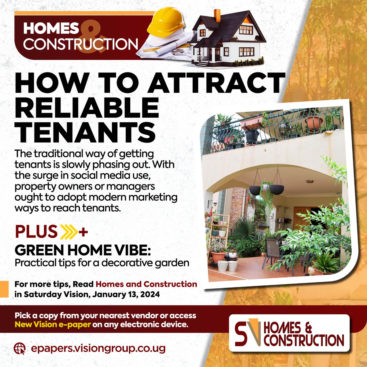 newvisionwire's tweet photo. Want to learn how to find good tenants for your property? Read today's #SaturdayVision in the #HomesAndConstruction section. learn how to avoid unreliable tenants.
Get copy from a nearby vendor or subscribe to our #EPAPER ποΈππ½ https://t.co/Y11KonV2Tr
#VisionUpdates https://t.co/4TlMS1c6tD
