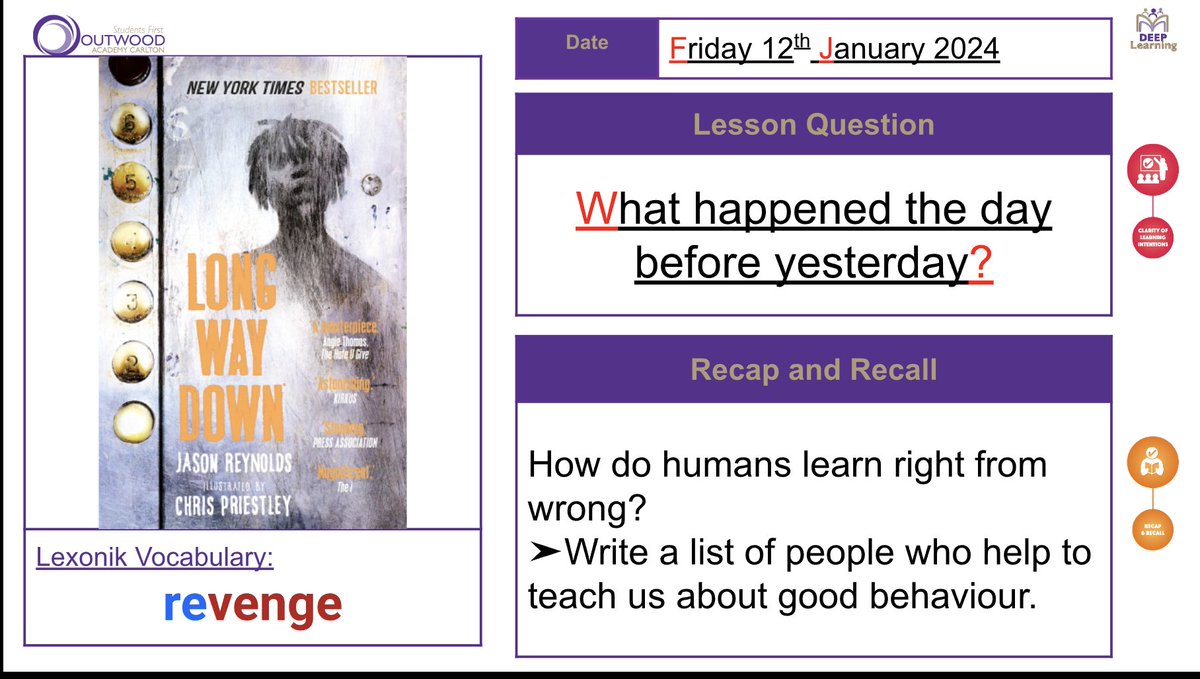 _Catherine_K_'s tweet photo. My Y9 #immersivereading class voted for @JasonReynolds83's Long Way Down as our new book. We started it yesterday - they are gripped! "I can't wait for next Friday," and, "Pretty decent book we chose" say it all! Long form narrative verse didn't faze them. #ReadTodayLeadTomorrow https://t.co/5qPs4RZbQI
