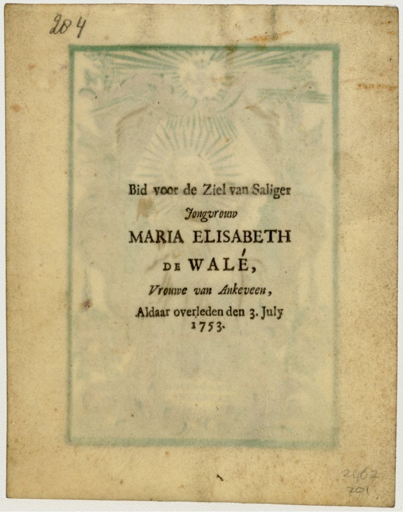 EMFVerheggen's tweet photo. Doodsprentje van Maria Elisabeth de WalΓ© overleden 3 juli 1753 π―οΈ
Ongehuwde steenrijke zéér katholieke dame uit #Ankeveen π
Zij schonk onder andere geld voor de bouw van kerken en huizen voor arme burgers, boeren en turfstekers β€οΈβπ₯
#devotieprenten @catharijne π https://t.co/vVUKMudNEZ