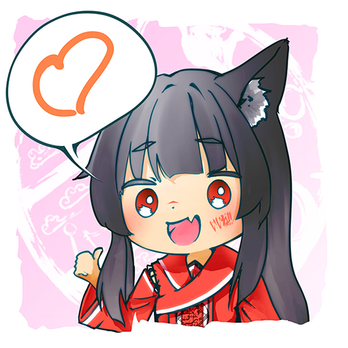 1girl animal ears thumbs up solo red eyes black hair open mouth  illustration images