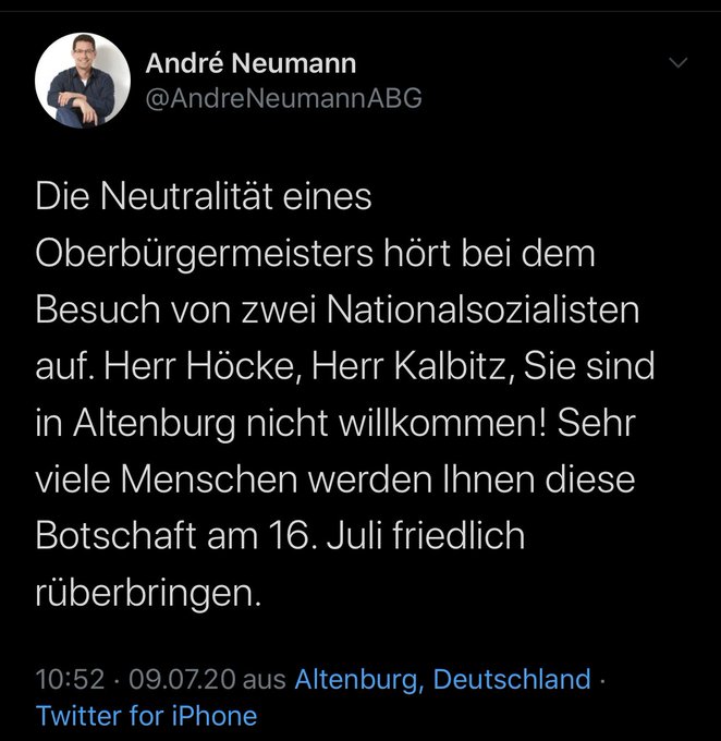 Höcke verklagt den Bürgermeister auf Löschung des Tweets. Dann teilen wir das mal.