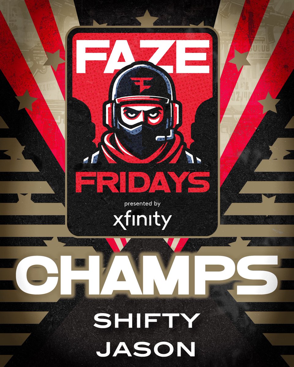 FaZeClan's tweet image. THE NEWEST FAZE FRIDAY CHAMPIONS

🏆 @ShiftyTV_ 
🏆 @jasondaweenie 

@Xfinity | #XfinityPartner