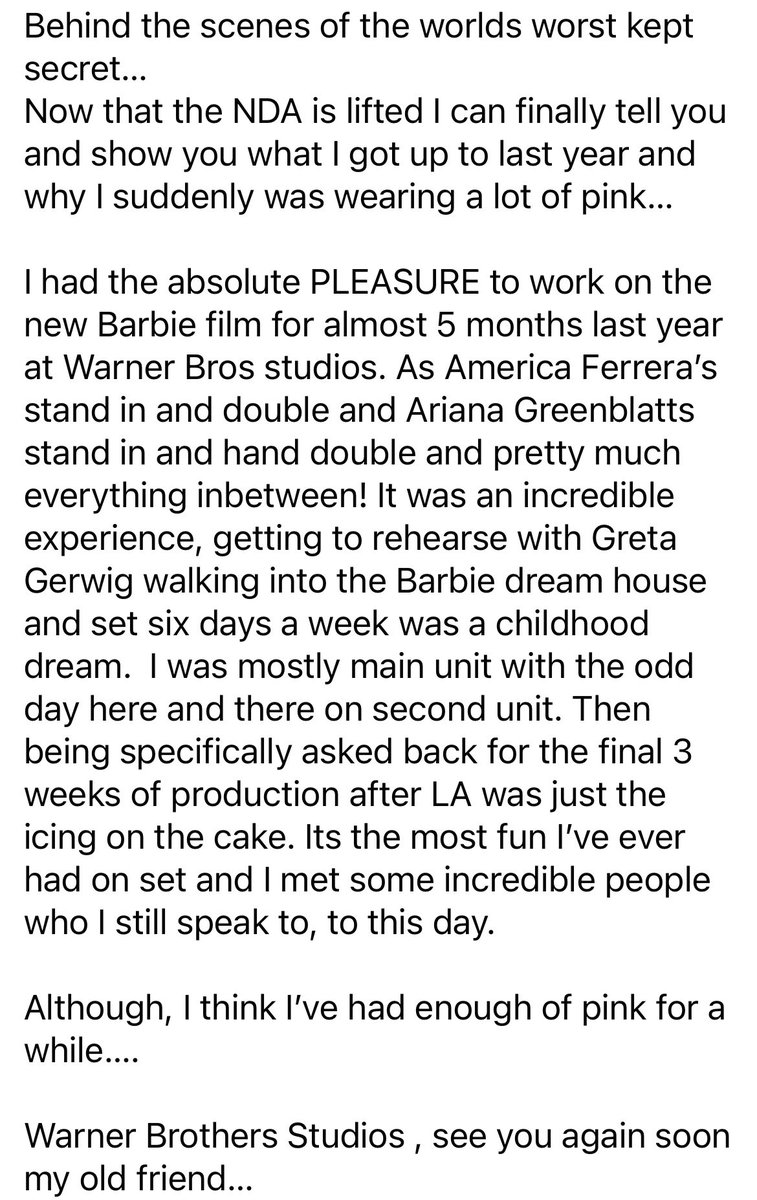 HannahRoseAct's tweet photo. One of the best and at times, hardest periods of my career so far, but I wouldn’t swap it for the world! I LOVED working on #BarbieMovie  and becoming a #barbie girl. Second picture encapsulates my feelings better. 
5 months of my life given to this film. #actress #performer https://t.co/VIxsnbks9W