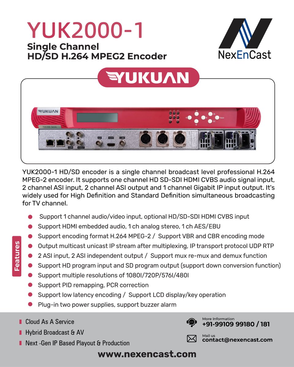 NexenCastPvtLtd's tweet photo. YUKUAN -YUK2000-1 Single Channel HD/SD H.264 MPEG2 Encoder. #yukuan #singlechannel #hdsd #encoder #videoencoder #nexencast https://t.co/Uzp7f499BT