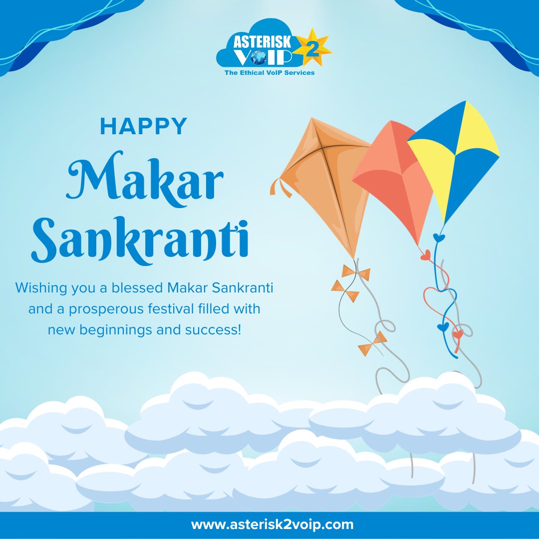 🌟📞 Heartiest Makar Sankranti wishes from the Asterisk2VoIP family! 🪁 May this festive season bring you boundless joy, success, and flourishing connections.

 #VoIPSolutions #BusinessGrowth #HarmoniousConnections #ElevateWithAsterisk2VoIP