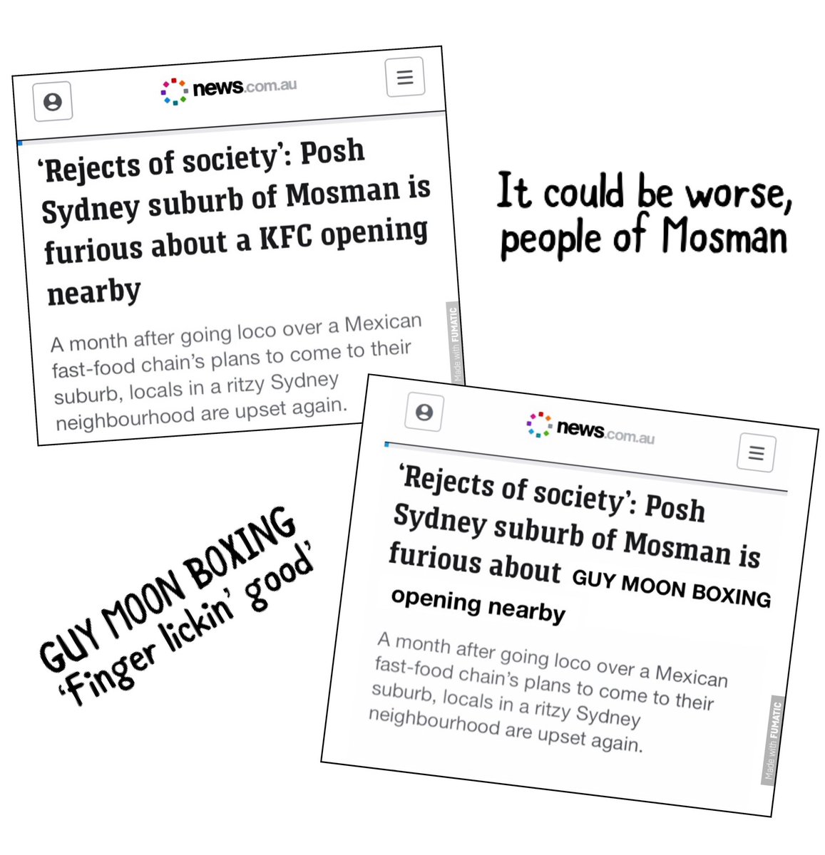guymoonboxing's tweet image. Lighten up cool cats, it’s not like you’re doing burpees #alburywodonga style!

#boxing #guymoonboxing #kfc #colonelsanders #kentuckyfriedchicken #mosman #mosmanliving #mosmanlife #boxinghype #boxinglife #boxingnews #albury #wodonga #kfcmosman #mosmankfc