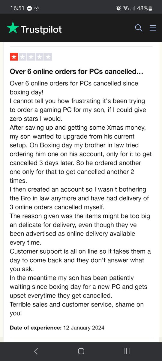rhunter123's tweet photo. @Cex @CeXSupport
Awful service.
6 cancelled orders since boxing day. https://t.co/PJFUODMV4x