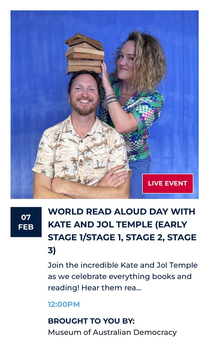 World Read Aloud Day is the 7th Feb! Open to all schools. Register for this free event via dartlearning.org.au/provider/museu…