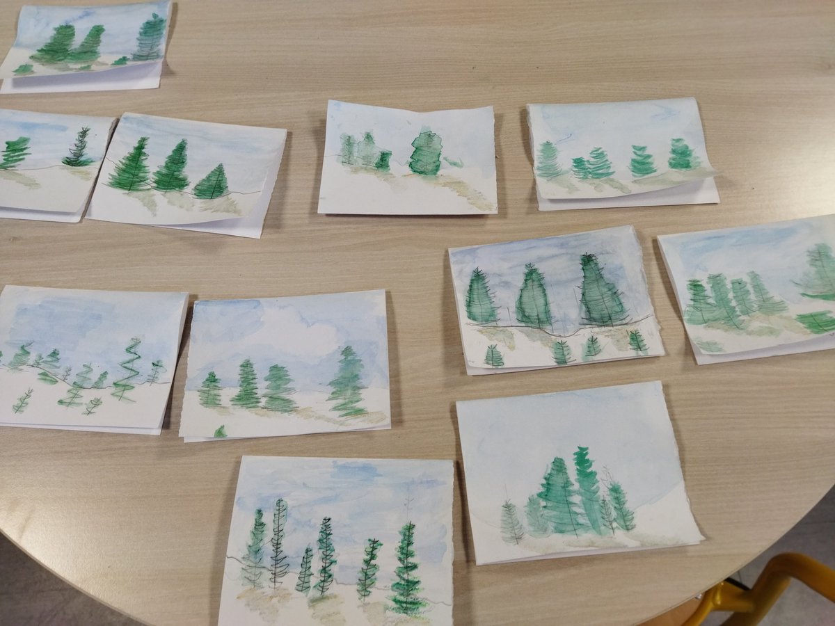 CE1V_Hugo's tweet photo. Avant les vacances, une famille nous a gentiment offert des pinceaux !! Nous les avons utilisé pour réaliser des paysages d'hiver, dont un pour dire un grand Merci !! 🌲🖌️ https://t.co/DjgxMOW20b