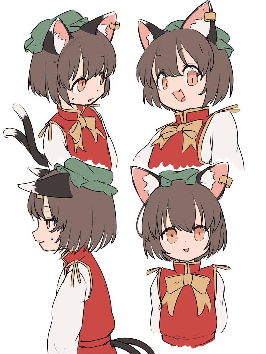 chen 1girl animal ears cat ears tail multiple tails brown hair cat tail  illustration images