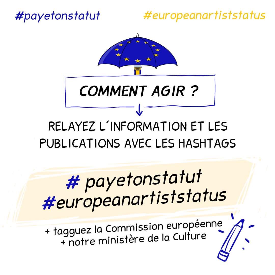 Samanthabailly's tweet photo. Sortez vos crayons pour vous dessiner sous un parapluie sous une pluie de mots qui illustrent vos difficultés (ex : Précarité, contrats abusifs, etc) Ou prenez-vous en photo sous votre parapluie ! N’oubliez pas les #PayeTonStatut #EuropeanArtistStatus https://t.co/DaZ5uWpY8b