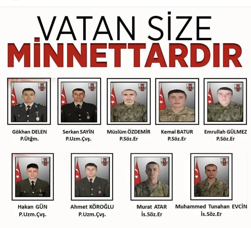 Bölücü teröre yine 9 Şehit verdik ve bu Kahramanman silah arkadaşlarımızın 5 tanesi yine #SözleşmeliEr silah arkadaşımız.
Vatan sağolsun 🪖🇹🇷
#ŞehidinVarTürkiye
#meclisteterörististemiyoruz