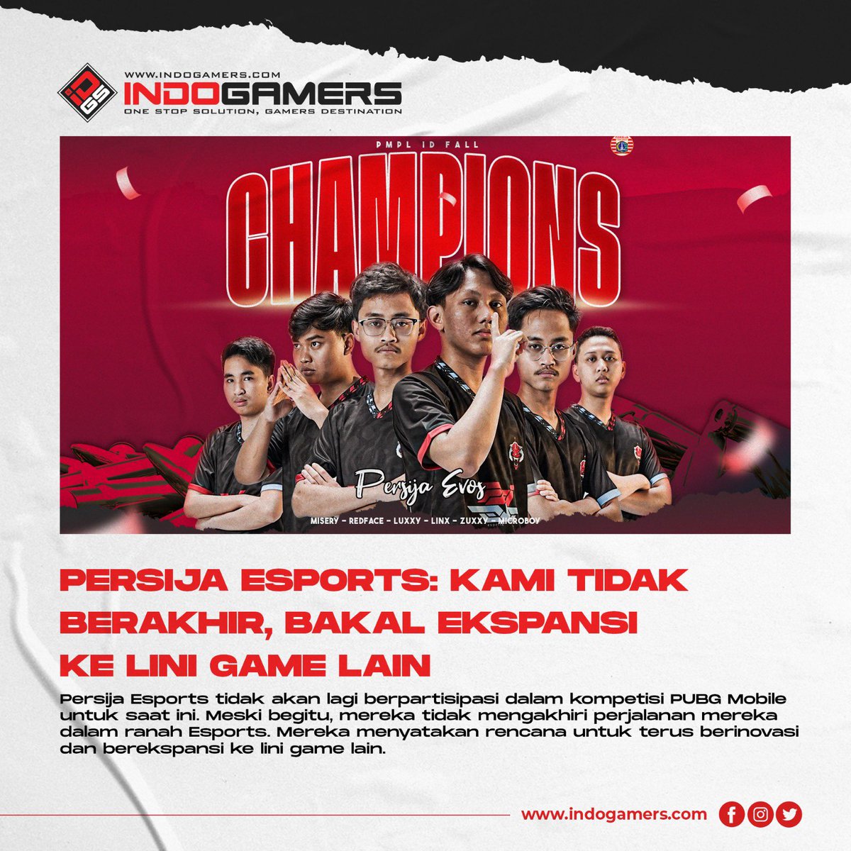 IDGS_Community's tweet photo. Persija Esports: Kami Tidak Berakhir, Bakal Ekspansi Ke Lini Game Lain

Bagaimana nih pendapat kalian, Sobat Gamers? Tulis pendapat lo di kolom komentar ya!

#PersijaEsports
#Indogamers
#idgs 
#PUBGM
#PMGC2023Turkiye
#EvosEsports
#PUBGMobile https://t.co/ynTP3qVglQ